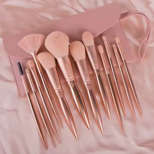 Beautimax Luxury 15-Piece Rose Gold Makeup Brush Set with Travel Pouch