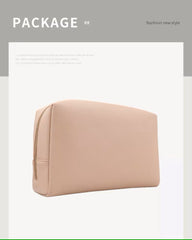 Minimalist Nude Makeup Bag – Soft PU Leather Cosmetic Pouch with Gold Zipper for Travel & Daily Use