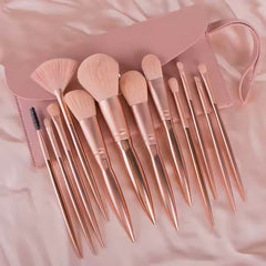 Beautimax Luxury 15-Piece Rose Gold Makeup Brush Set with Travel Pouch