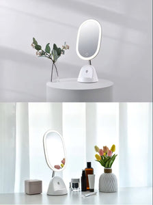 LED Makeup Mirror with Wireless Charging Base – Touch Control Vanity Mirror with Adjustable Light & Oval Design