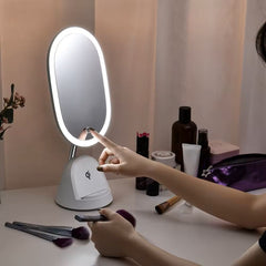 LED Makeup Mirror with Wireless Charging Base – Touch Control Vanity Mirror with Adjustable Light & Oval Design