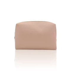Minimalist Nude Makeup Bag – Soft PU Leather Cosmetic Pouch with Gold Zipper for Travel & Daily Use