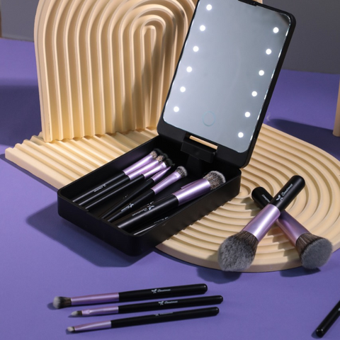 Beautimax Black Makeup Brush Set with Mirror Case 14PCS with Mirror