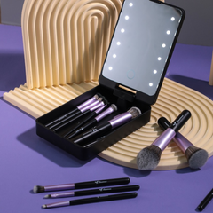 Beautimax Black Makeup Brush Set with Mirror Case 14PCS with Mirror