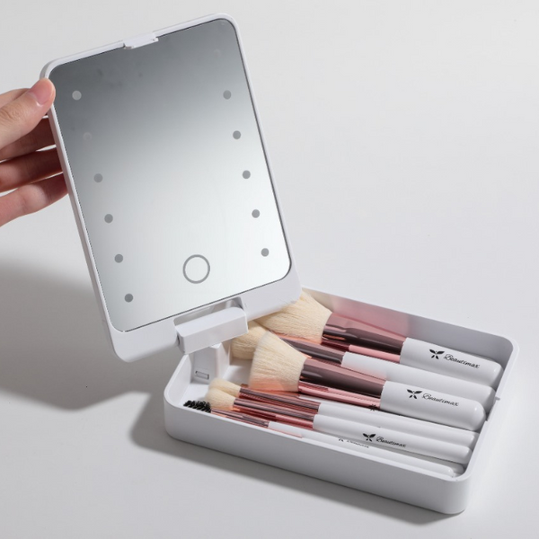 Beautimax Silver Makeup Brush Set with Mirror Case 14PCS with Mirror