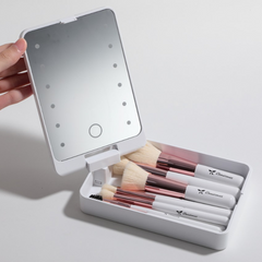 Beautimax Silver Makeup Brush Set with Mirror Case 14PCS with Mirror