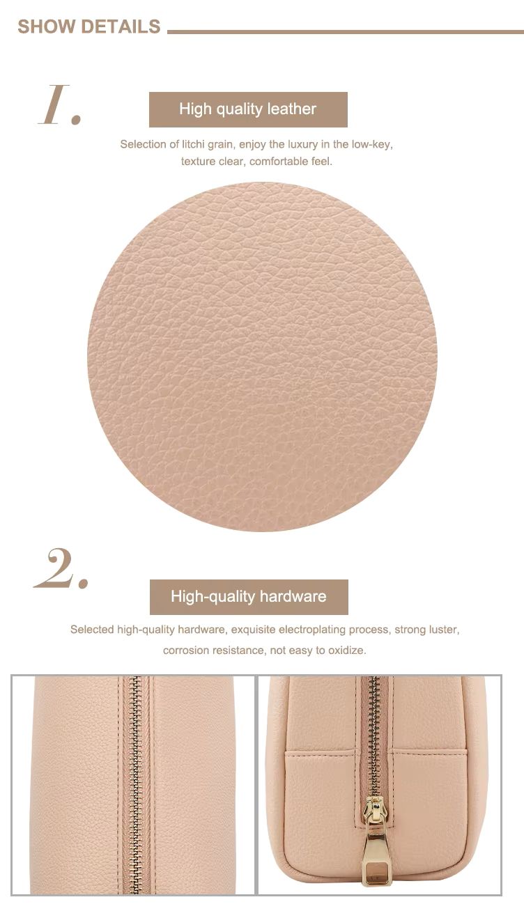Minimalist Nude Makeup Bag – Soft PU Leather Cosmetic Pouch with Gold Zipper for Travel & Daily Use