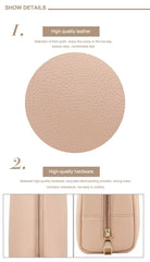 Minimalist Nude Makeup Bag – Soft PU Leather Cosmetic Pouch with Gold Zipper for Travel & Daily Use