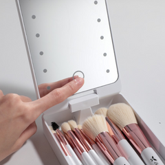 Beautimax Silver Makeup Brush Set with Mirror Case 14PCS with Mirror