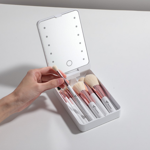 Beautimax Silver Makeup Brush Set with Mirror Case 14PCS with Mirror