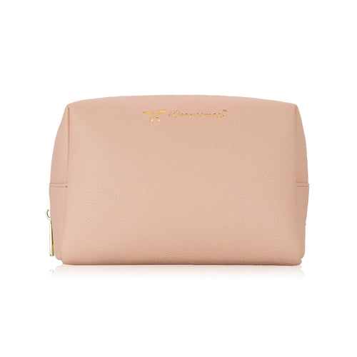 Minimalist Nude Makeup Bag – Soft PU Leather Cosmetic Pouch with Gold Zipper for Travel & Daily Use