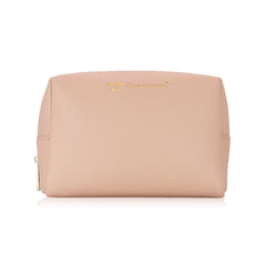 Minimalist Nude Makeup Bag – Soft PU Leather Cosmetic Pouch with Gold Zipper for Travel & Daily Use
