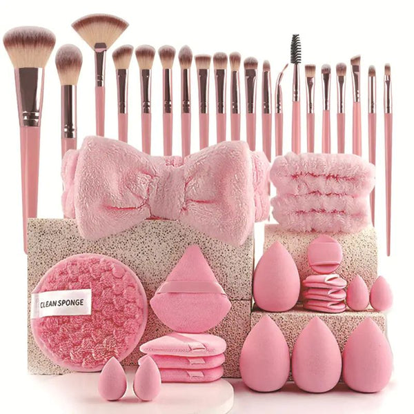 32-Piece Pink Makeup Brush & Sponge Set