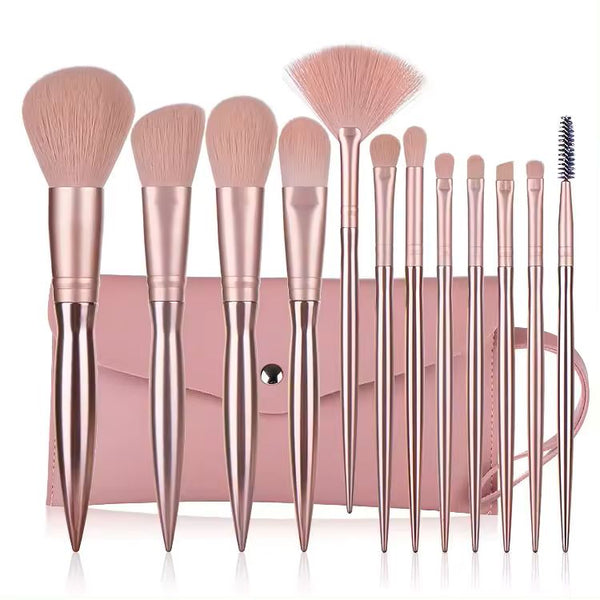 Beautimax Luxury 15-Piece Rose Gold Makeup Brush Set with Travel Pouch