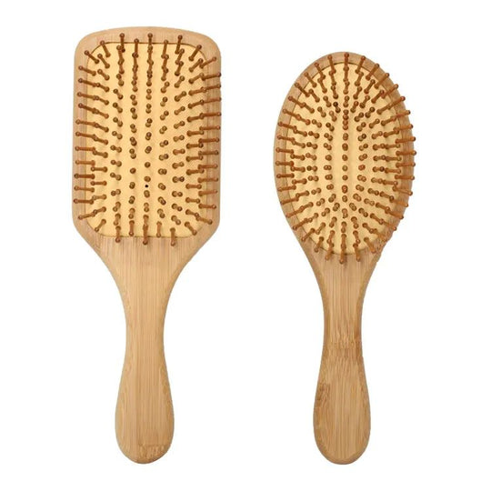 2-Piece Bamboo Hair Brush Set – Eco-Friendly Paddle & Oval Detangling Brushes with Wooden Bristles