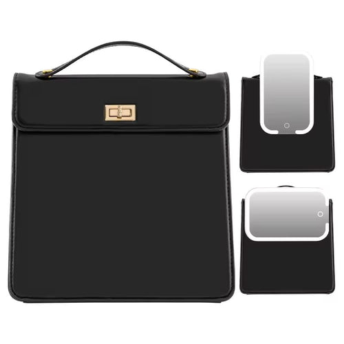 Portable Makeup Case with LED Mirror Travel Cosmetic Bag with Handle & Touch Light Vanity Mirror