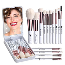 Load image into Gallery viewer, Beautimax Makeup Brush Set with Mirror Case 14PCS Travel LED Mirror Makeup Brush Set (Gold)