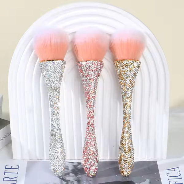 3-Piece Glitter Handle Makeup Brush Set – Luxury Blush & Powder Brushes with Rhinestone Design