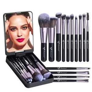 Beautimax Black Makeup Brush Set with Mirror Case 14PCS with Mirror