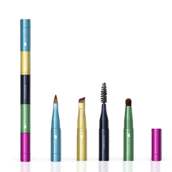 4-in-1 Retractable Travel Makeup Brush Pen Multi-Head Eye & Brow Brush Kit with Compact Case