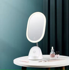 LED Makeup Mirror with Wireless Charging Base – Touch Control Vanity Mirror with Adjustable Light & Oval Design