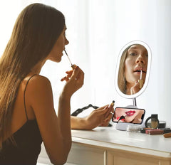 LED Makeup Mirror with Wireless Charging Base – Touch Control Vanity Mirror with Adjustable Light & Oval Design