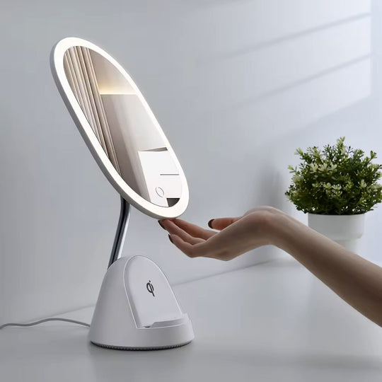 LED Makeup Mirror with Wireless Charging Base – Touch Control Vanity Mirror with Adjustable Light & Oval Design