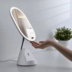 LED Makeup Mirror with Wireless Charging Base – Touch Control Vanity Mirror with Adjustable Light & Oval Design