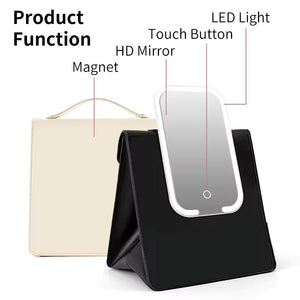 Portable Makeup Case with LED Mirror Travel Cosmetic Bag with Handle & Touch Light Vanity Mirror