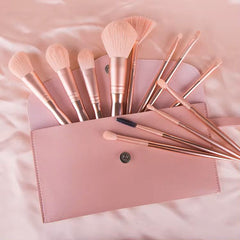 Beautimax Luxury 15-Piece Rose Gold Makeup Brush Set with Travel Pouch
