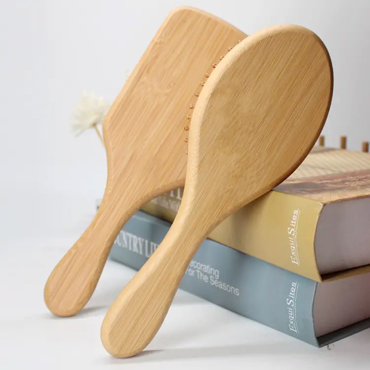 2-Piece Bamboo Hair Brush Set – Eco-Friendly Paddle & Oval Detangling Brushes with Wooden Bristles