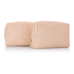 Minimalist Nude Makeup Bag – Soft PU Leather Cosmetic Pouch with Gold Zipper for Travel & Daily Use