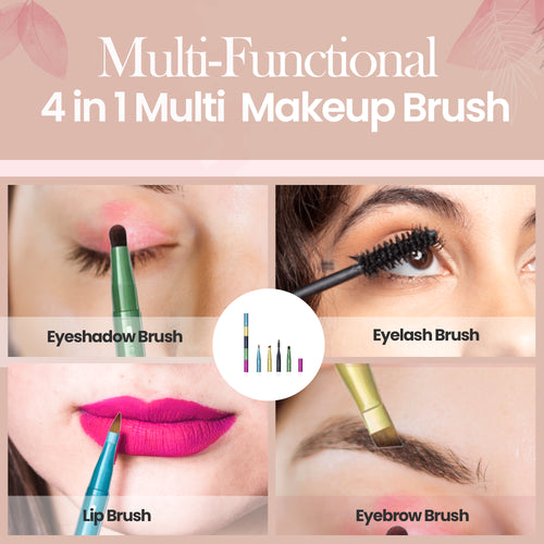 4-in-1 Retractable Travel Makeup Brush Pen Multi-Head Eye & Brow Brush Kit with Compact Case
