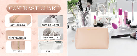 Minimalist Nude Makeup Bag – Soft PU Leather Cosmetic Pouch with Gold Zipper for Travel & Daily Use
