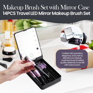 Beautimax Black Makeup Brush Set with Mirror Case 14PCS with Mirror