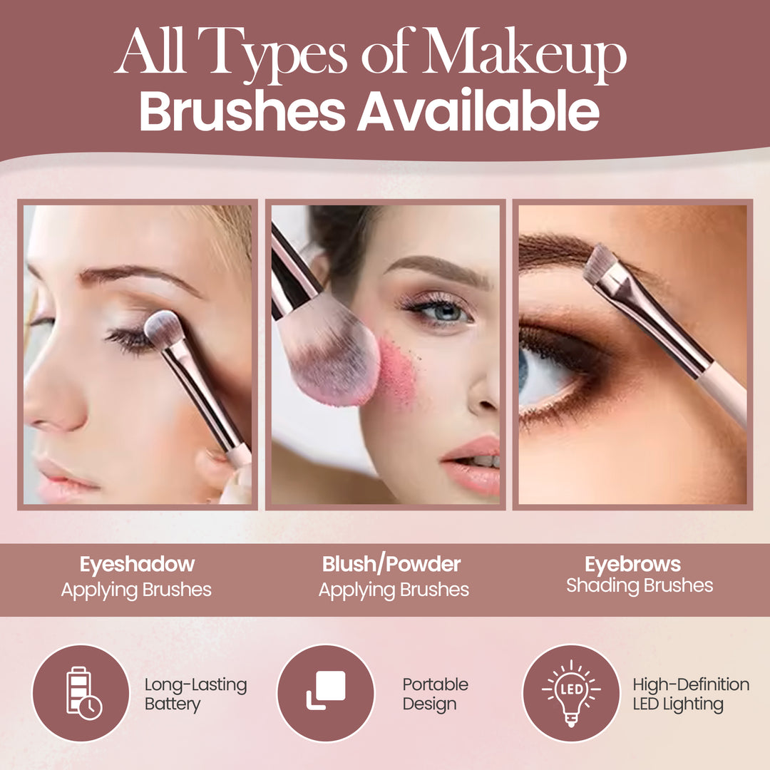 Beautimax Makeup Brush Set with Mirror Case 14PCS Travel LED Mirror Makeup Brush Set (Gold)