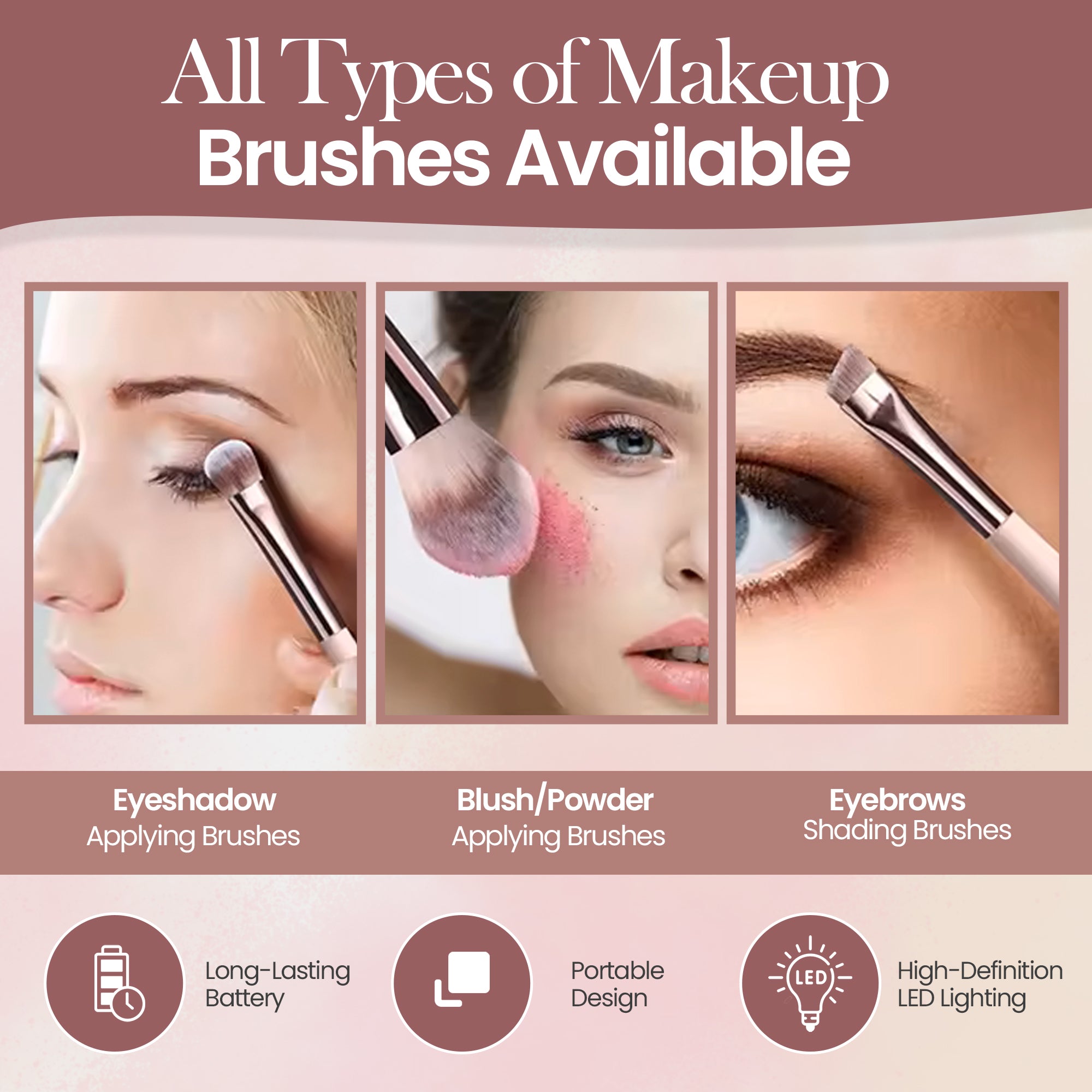 Beautimax Makeup Brush Set with Mirror Case 14PCS Travel LED Mirror Makeup Brush Set (Gold)