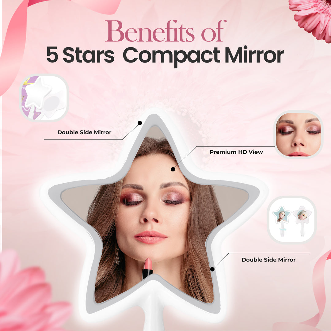 Women Gift – 5 Stars Custom Portable LED Light Makeup Mirror | Fashionable Compact Vanity Mirror