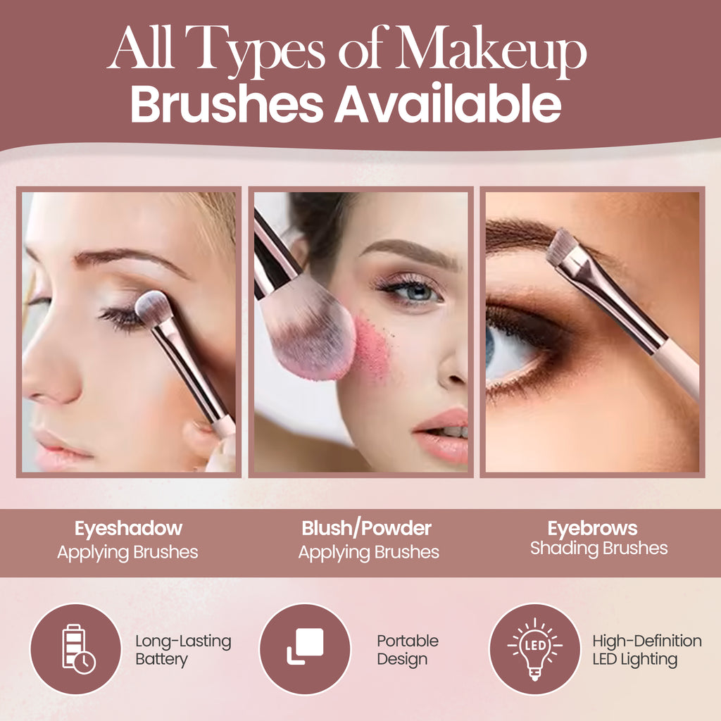 Beautimax Makeup Brush Set with Mirror Case 14PCS Travel LED Mirror Makeup Brush Set (Gold)