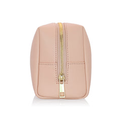 Minimalist Nude Makeup Bag – Soft PU Leather Cosmetic Pouch with Gold Zipper for Travel & Daily Use