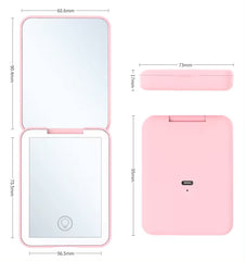 Rechargeable LED Pocket Mirror – Portable Folding Travel Mirror with Touch Light & USB Charging (Pink)