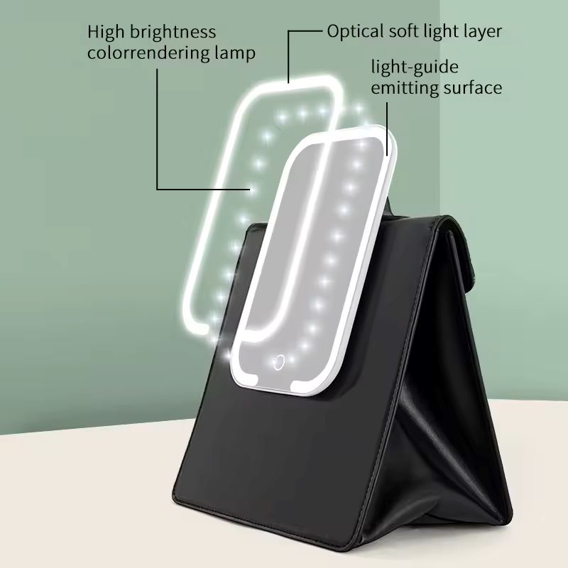 Portable Makeup Case with LED Mirror Travel Cosmetic Bag with Handle & Touch Light Vanity Mirror