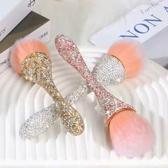 3-Piece Glitter Handle Makeup Brush Set – Luxury Blush & Powder Brushes with Rhinestone Design