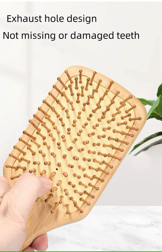 2-Piece Bamboo Hair Brush Set – Eco-Friendly Paddle & Oval Detangling Brushes with Wooden Bristles