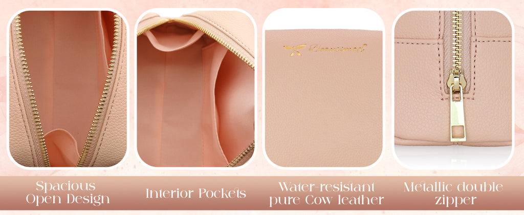 Minimalist Nude Makeup Bag – Soft PU Leather Cosmetic Pouch with Gold Zipper for Travel & Daily Use