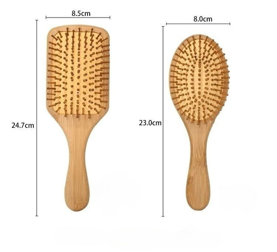 2-Piece Bamboo Hair Brush Set – Eco-Friendly Paddle & Oval Detangling Brushes with Wooden Bristles