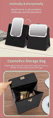 Portable Makeup Case with LED Mirror Travel Cosmetic Bag with Handle & Touch Light Vanity Mirror