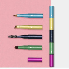 4-in-1 Retractable Travel Makeup Brush Pen Multi-Head Eye & Brow Brush Kit with Compact Case