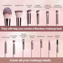Load image into Gallery viewer, Beautimax Makeup Brush Set with Mirror Case 14PCS Travel LED Mirror Makeup Brush Set (Gold)