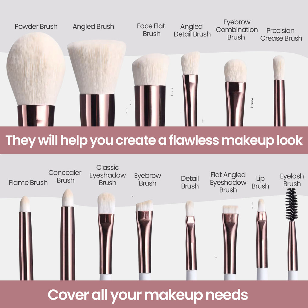 Beautimax Silver Makeup Brush Set with Mirror Case 14PCS with Mirror